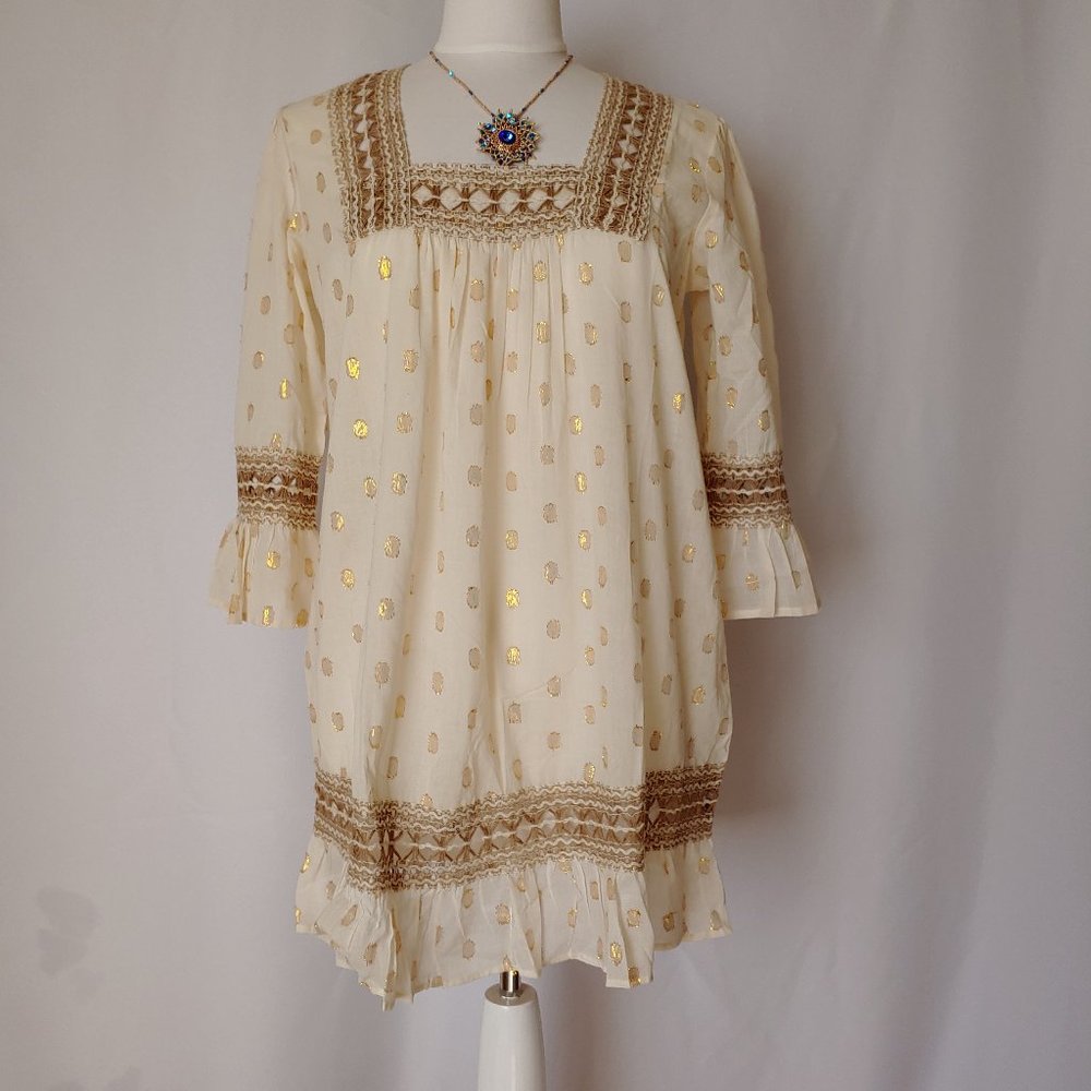 NAOO - Cream color tunic with golden accents. - Picture 2 of 10